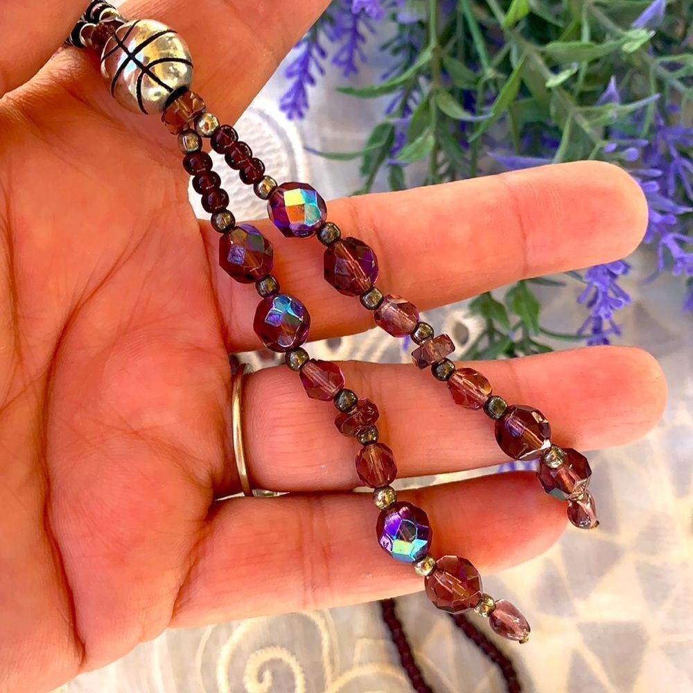 Ballplayer’s Amethyst/Garnet Gemstone & Crystal Lavaliere Necklace - Sterling - Picture 4 of 10